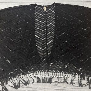 Miken Swim Open Front Black Crochet Swim Coverup